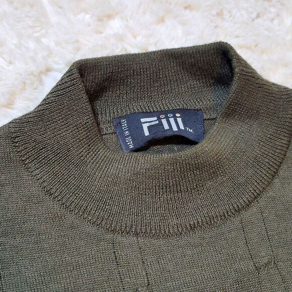 Fiji Italy Green Crew Neck Wool Blend Lightweight Ribbed Men's Sweater - Picture 4 of 7